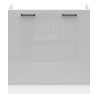 JAMISON, skříňka pod dřez 80 cm bez pracovní desky, bílá/světle šedý lesk