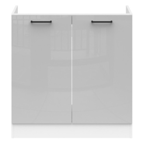 JAMISON, skříňka pod dřez 80 cm bez pracovní desky, bílá/světle šedý lesk Brw