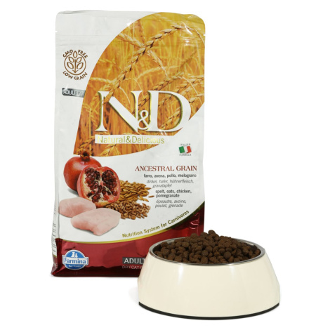 N&D Adult s nízkým obsahem obilovin, kuřecí maso a granátové jablko 1,5 kg Farmina