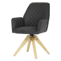 Židle jídelní s područkami, černá látka, dubové nohy, otočná P90°+ L 90° s vratným mechanismem -