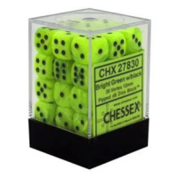 Chessex Sada 6-stěnných kostek 12mm - Svítivě zelená s černými tečkami (36x)