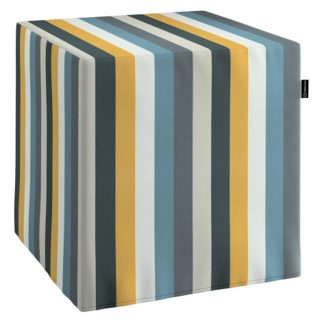 Dekoria Sedák Cube - kostka pevná 40x40x40, pruhy modrá šedá žlůutá, 40 x 40 x 40 cm, Vintage 70