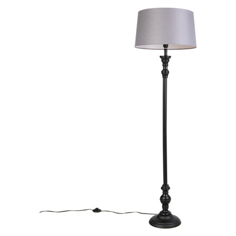 Stojací lampa černá s odstínem lnu šedý 45 cm - Classico QAZQA