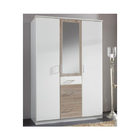 Šatní skříň se zrcadlem Click, 135 cm, bílá/dub sonoma Asko