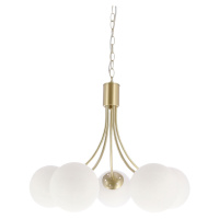 Mosazná závěsná lampa Dani 5x40W E14, bílé stínidlo, elegantní stropní svítidlo do obývacího pok