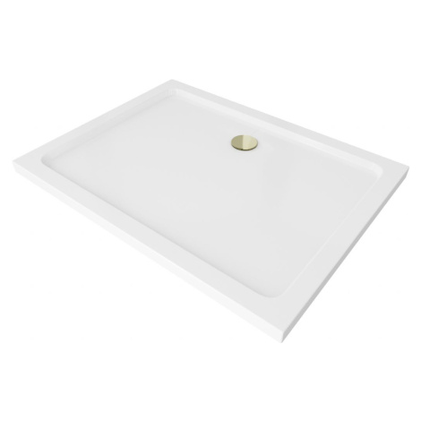 MEXEN/S Flat sprchová vanička obdélníková slim 140 x 100 cm, bílá + zlatý sifon 40101014G