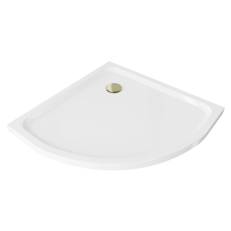 MEXEN/S Flat sprchová vanička čtvrtkruhová slim 70 x 70, bílá + zlatý sifon 41107070G