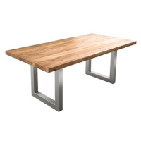 DELIFE Jídelní stůl Edge 200 × 100 cm XL přírodní akácie nerezová ocel široká