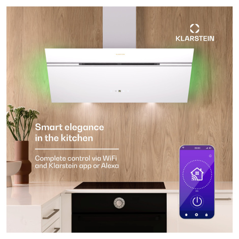 Klarstein Alina 3.0 90 Smart, digestoř, 90 cm, 600 m3/h, LED displej, ambientní osvětlení, WiFi