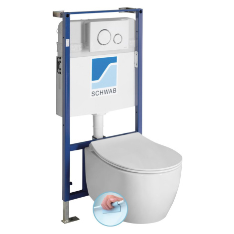 Závěsné WC SENTIMENTI Rimless s podomítkovou nádržkou a tlačítkem Schwab, bílá 10AR02010SV-SET5 Sapho