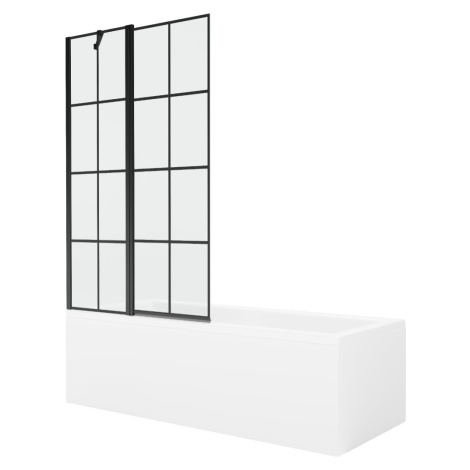MEXEN/S Cubik obdélníková vana 170 x 70 cm s panelem + vanová zástěna 100 cm, černá vzor 5503170