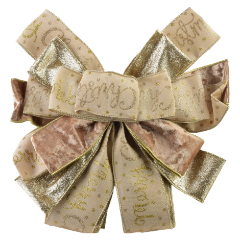 Mondex Vánoční dekorativní mašle Santa Lila 32x130 cm béžovo-zlatá s nápisem Merry Christmas