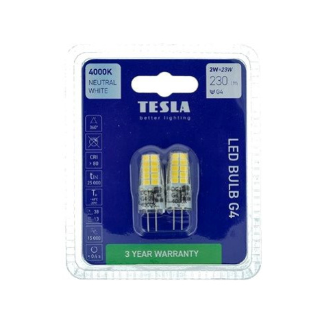 Tesla - LED žárovka G4, 2W, 12V, 230lm, 25 000h, 4000K denní bílá, 360st 2ks v balení
