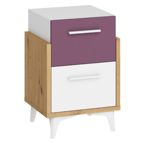 ArtCross Noční stolek HEY-19 | 45 Barva: Dub artisan/bílá/fialová