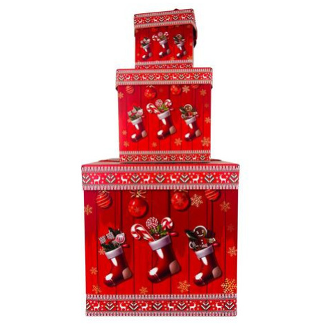 TORO Dárková krabička se stuhou set 3ks červené vánoce