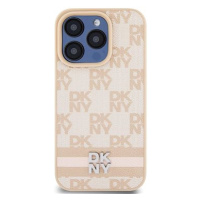 DKNY PU Leather Checkered Pattern and Stripe Zadní Kryt pro iPhone 13 Pro Pink