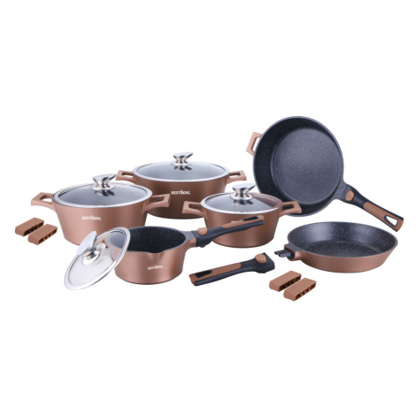 14dílná prémiová sada kuchyňského nádobí s nepřilnavým mramorovým povrchem BestBerg BBN-1014C / 