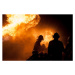 Fotografie Silhouette of Firemen fighting a raging fire, Thanarak, 40 × 26.7 cm