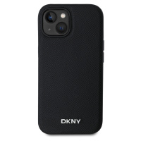 Zadní kryt DKNY PU Leather Silver Metal Logo Magsafe pro Apple iPhone 13, černá