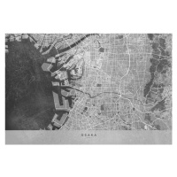 Mapa Map of Osaka, Japan, in gray vintage style, Blursbyai, 40 × 26.7 cm