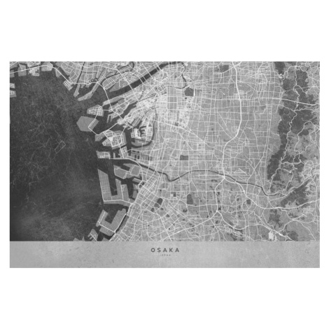 Mapa Map of Osaka, Japan, in gray vintage style, Blursbyai, 40 × 26.7 cm