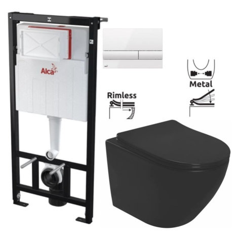 ALCADRAIN Sádromodul předstěnový instalační systém s bílým tlačítkem M1710 + WC REA CARLO MINI R AKCE/SET/ALCA