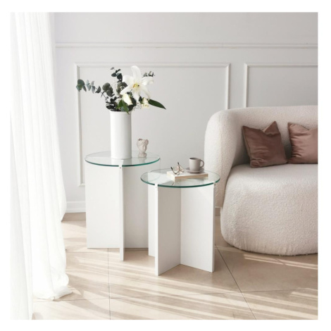SADA 2x Odkládací stolek LILY pr. 40 cm bílá/čirá Donoci