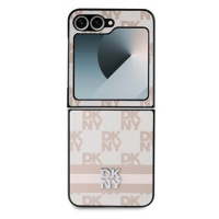 DKNY PU Leather Checkered Pattern and Stripe Zadní Kryt pro Samsung Galaxy Z Flip6 Pink