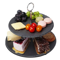 Dvoupatrový kamenný talíř na dorty a občerstvení vE-6231
