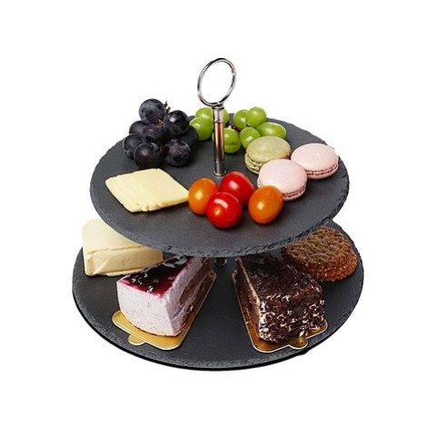 Dvoupatrový kamenný talíř na dorty a občerstvení vE-6231 KingHoff