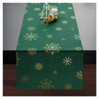 Vánoční ubrus - běhoun na stůl SNOWFLAKE smaragdová/zlatá 40x140 cm Mybesthome