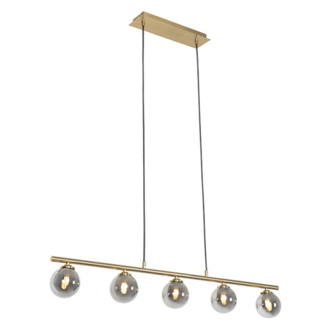 Moderní závěsné svítidlo zlaté 100 cm 5-světlo s kouřovým sklem - Atény QAZQA