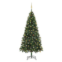 Umělý vánoční stromek s LED diodami a sadou koulí zelený 210 cm
