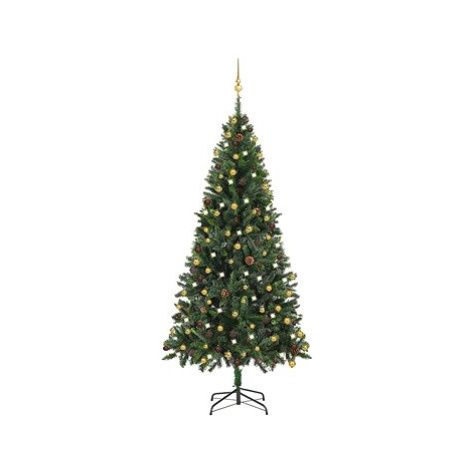 Umělý vánoční stromek s LED diodami a sadou koulí zelený 210 cm SHUMEE