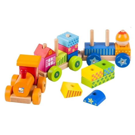 Vlak s domečky dřevěné 21 dílků v krabici od 18 měsíců Bino