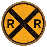 Plechová cedule Railroad Crossing, (30 x 30 cm)