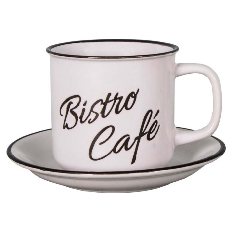 Bílý kameninový šálek s podšálkem Antic Line Bistro - Café