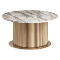Estila Luxusní kulatý art deco konferenční stolek Pius s bílou mramorovou deskou a zlatou nohou 