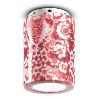 Ferroluce Stropní lampa PI, květinový vzor, Ø 8,5 cm červená / bílá