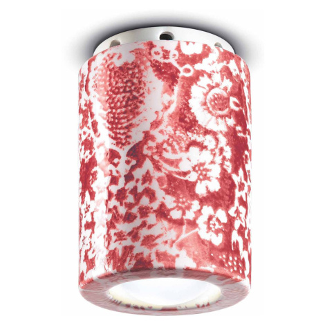 Ferroluce Stropní lampa PI, květinový vzor, Ø 8,5 cm červená / bílá Ferro Luce