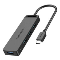 Vention Type-C to 4-Port USB 3.0 Hub with Power Supply Black 0.15M ABS Type