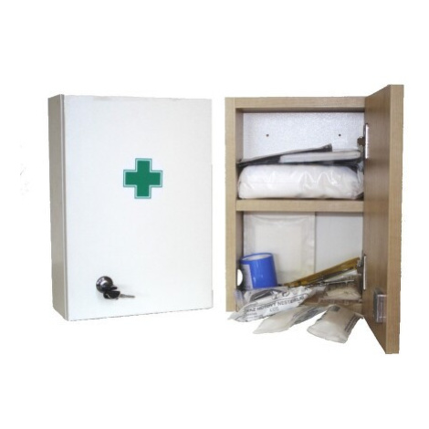 Lékárnička dřevěná bílá s náplní ZM05 5 osob Stepar