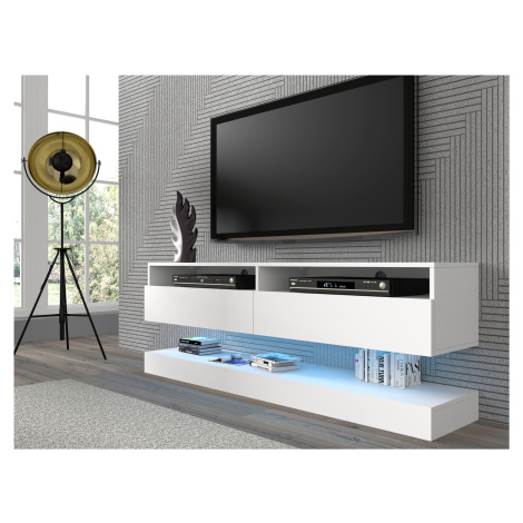 Televizní stolek DUO 160 cm závěsný s panelem bílý mat BIM