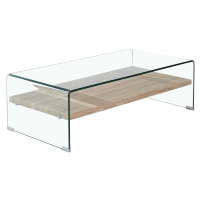 Estila Moderní skleněný konferenční stolek Alize s dřevěnou poličkou 110cm
