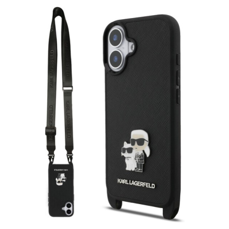 Karl Lagerfeld Saffiano Crossbody Popruh Metal Karl and Choupette kryt iPhone 17 černý