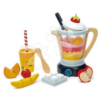 Dřevěný mixér Fruity Blender Tender Leaf Toys s kelímkem, ovocem a kostky ledu