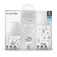 SUAVINEX Sada láhev 270ml + 150ml + dudlík celosilikonový 0/6m+ klip fox