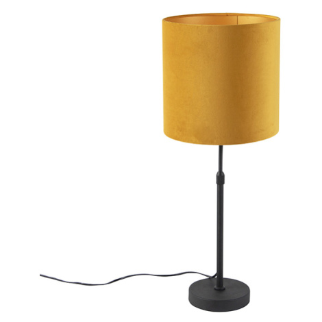 Stolní lampa černá se sametovým odstínem žlutá se zlatem 25 cm - Parte QAZQA