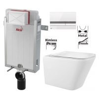 ALCADRAIN Renovmodul předstěnový instalační systém s bílým/ chrom tlačítkem M1720-1 + WC REA Rau