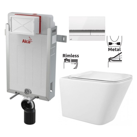 ALCADRAIN Renovmodul předstěnový instalační systém s bílým/ chrom tlačítkem M1720-1 + WC REA Rau AKCE/SET/ALCA